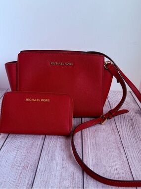 MICHAEL KORS Red Selma Crossbody & Wallet Purse